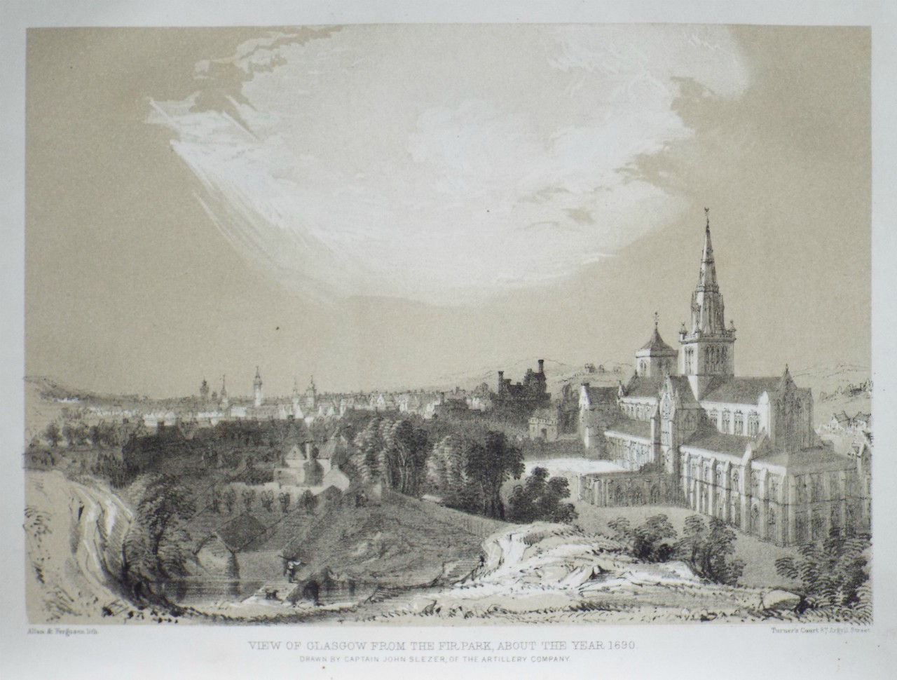 Lithograph - View of Glagow from the Fir Park, about the year 1690. - Allan