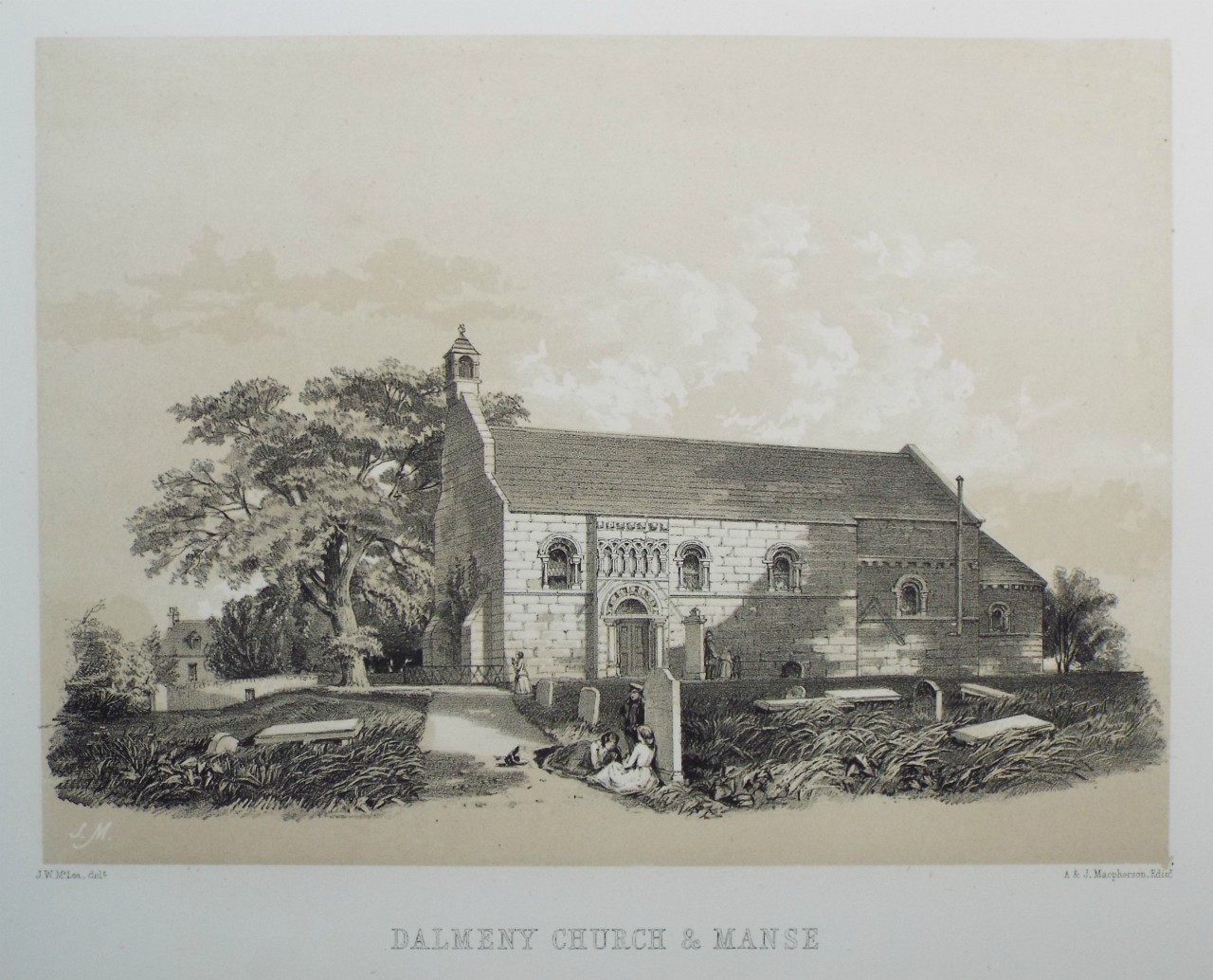 Lithograph - Dalmeny Church & Manse