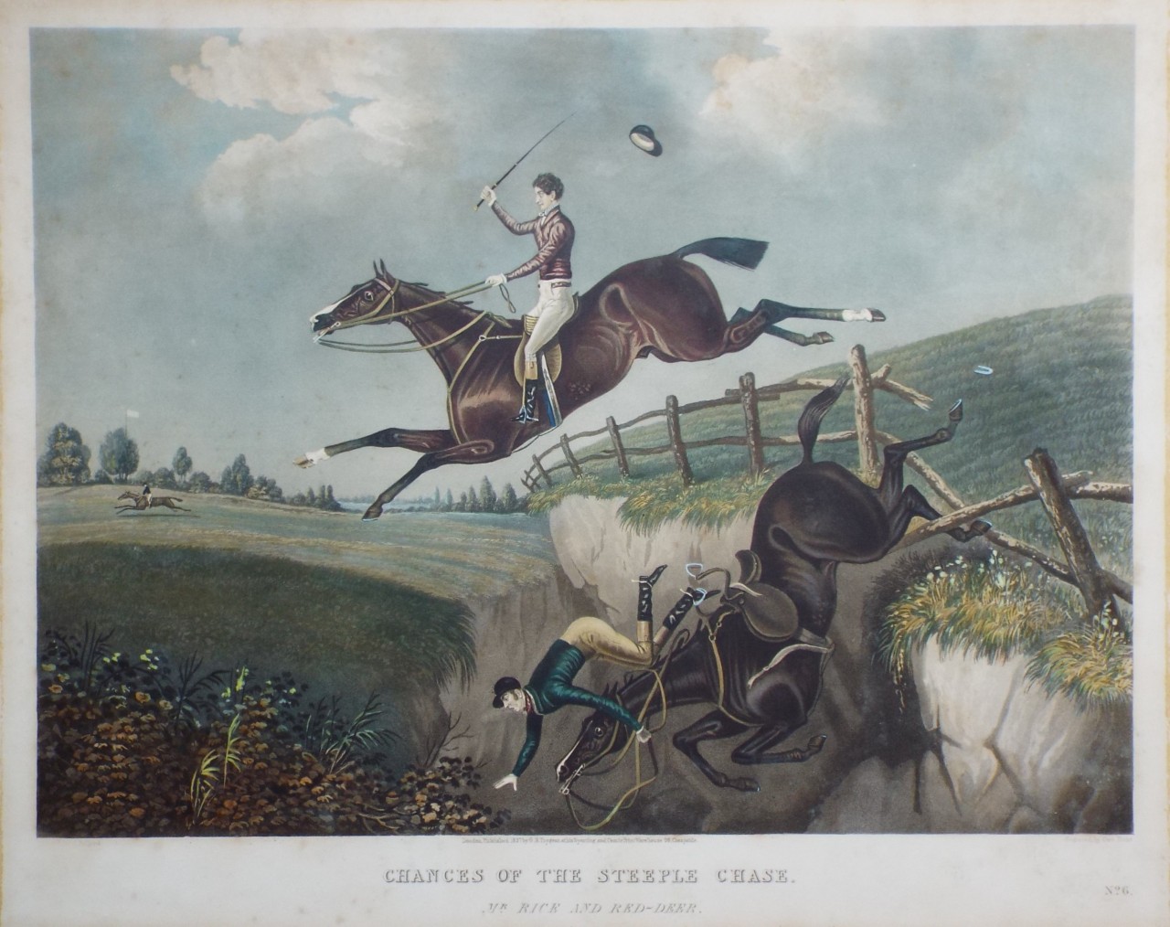 Aquatint - Chances of the Steeple Chase. 6. Mr. Rice and Red-Deer. - Hunt