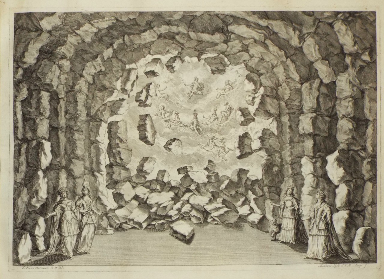 Etching - Stage Design for La Monarchia Latina Tronfante - Grotto with Collapsing Rocks - Kusel