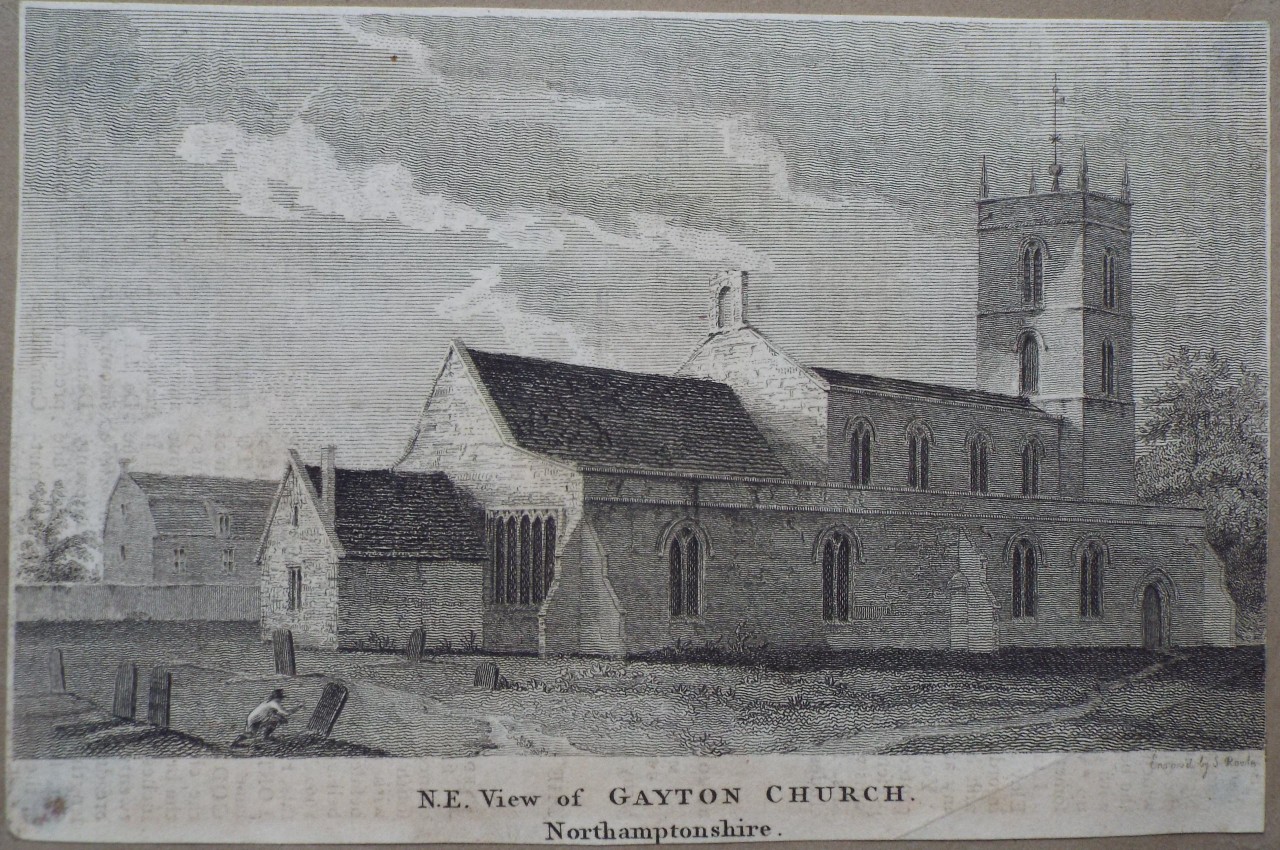 Print - N. E. View of Gayton Church. Northamptonshire. - Rawle