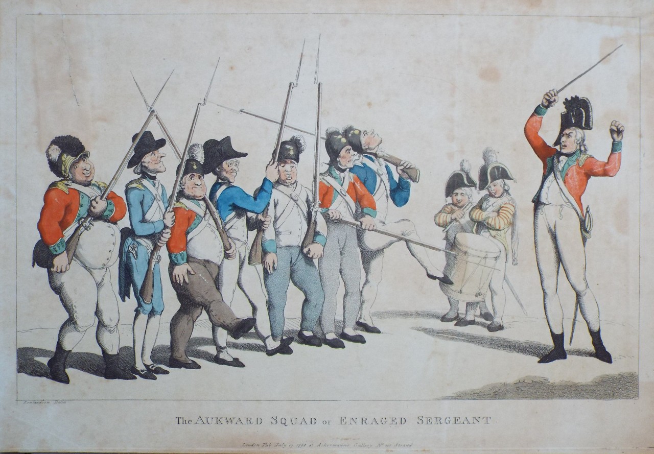 Etching - The Awkward Squad or Enraged Sergeant - Rowlandson
