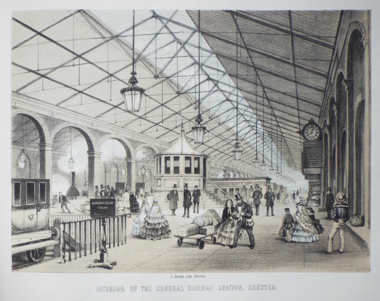 Lithograph - Interior of the General Railway Station, Chester.
