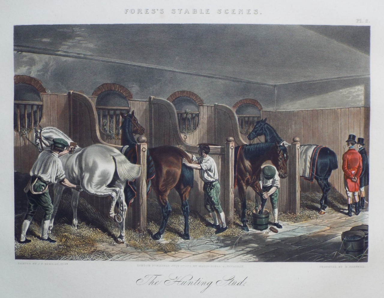 Aquatint - Fores's Stable Scenes. The Hunting Stud. - Papprill