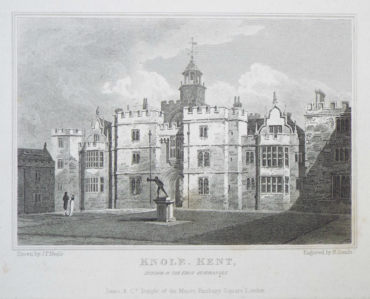 Print - Knole, Kent, Interior of First Quadrangle. - Sands