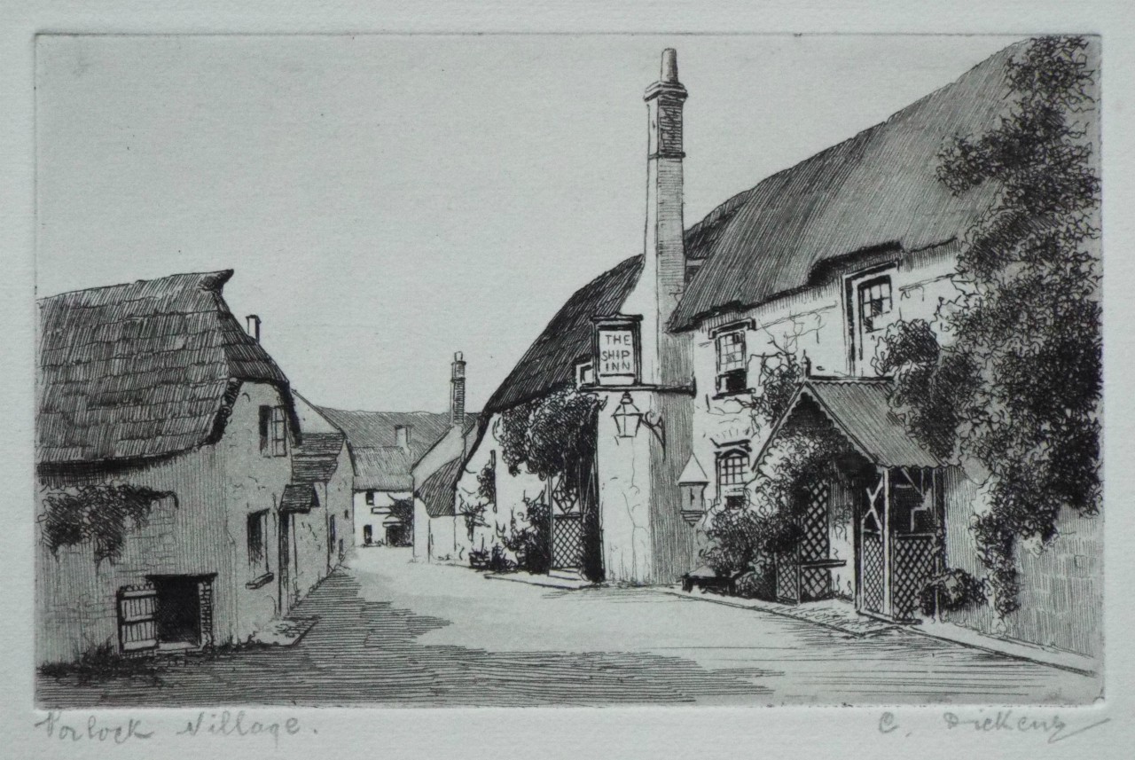 Etching - Porlock Village. - Dickens