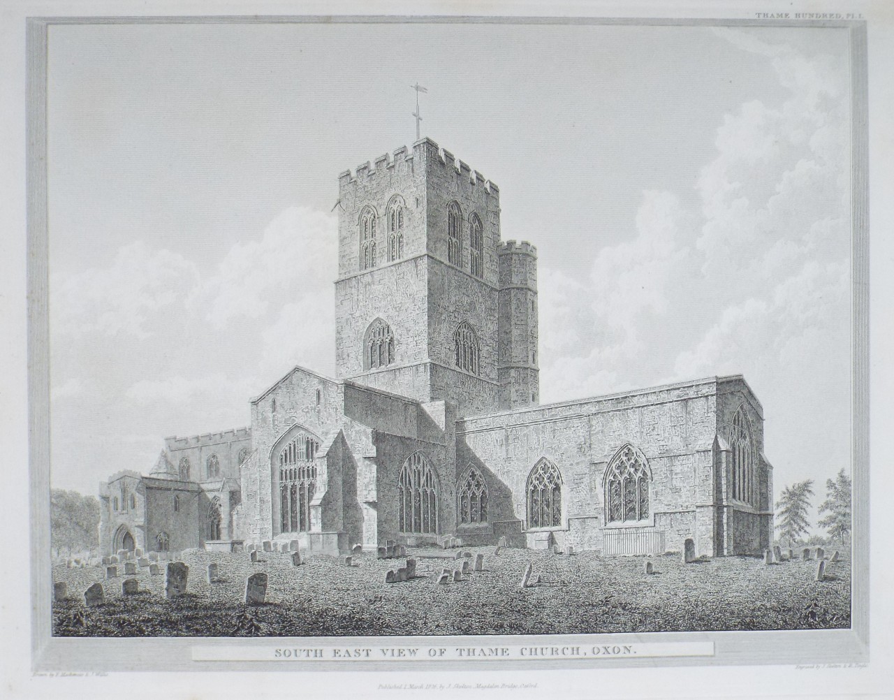 Print - South East View of Thame Church, Oxon. - Skelton