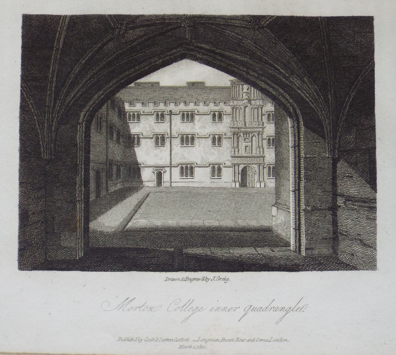 Print - Merton College inner quadrangle. - Greig