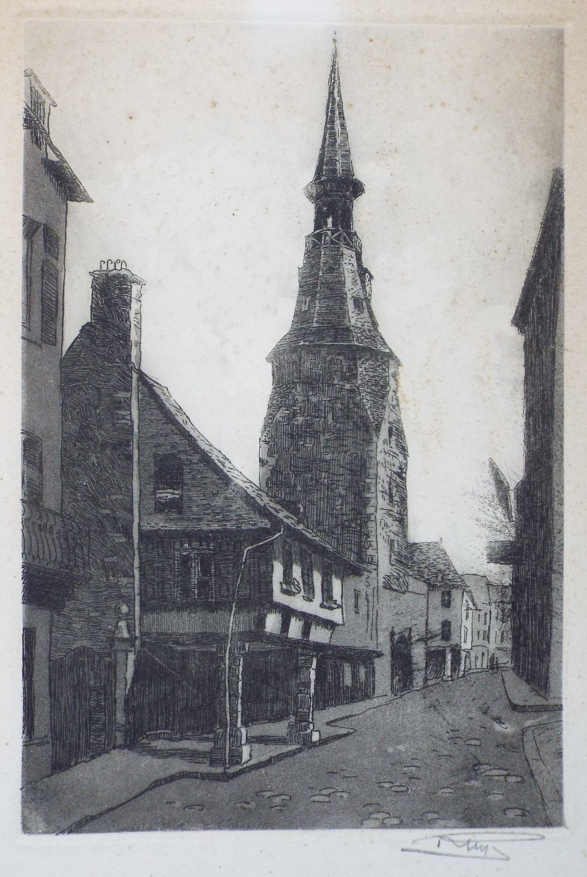 Aquatint - Dinan. Tour de l'Horloge