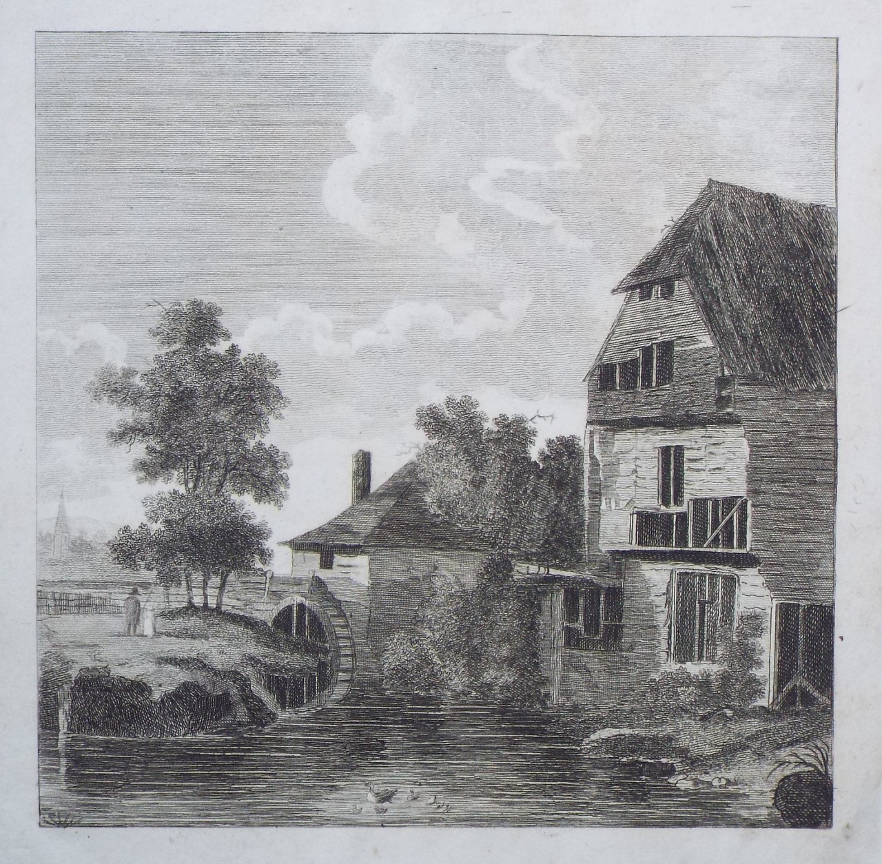 Print - River landscape with watermill