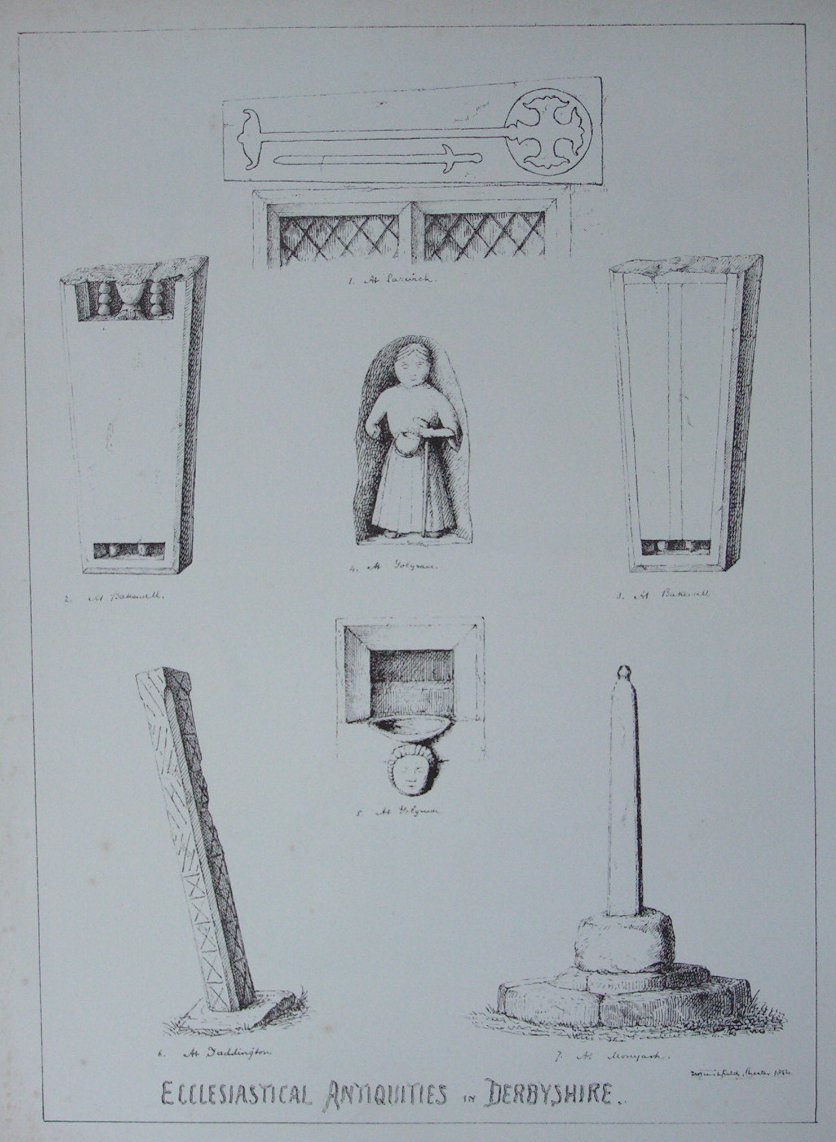 Lithograph - Ecclesiastical Antiquities in Derbyshire