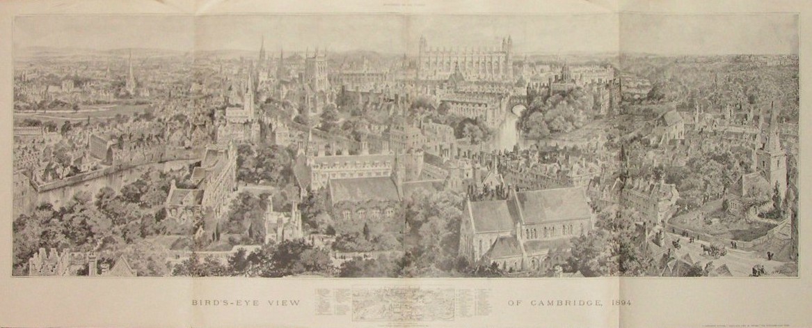 Photo-lithograph - A Bird's Eye View of Cambridge 1894