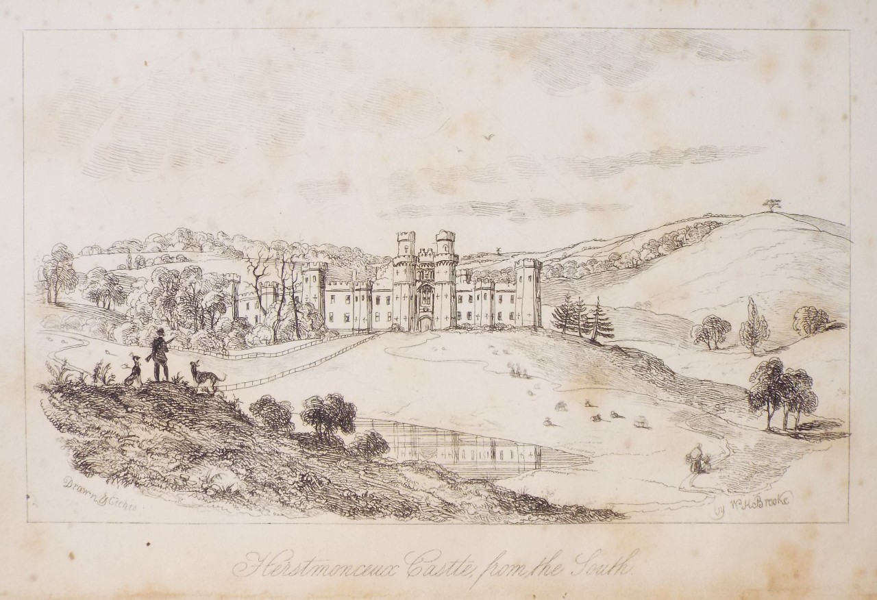 Etching - Herstmonceux Castle, from the South. - Brooke