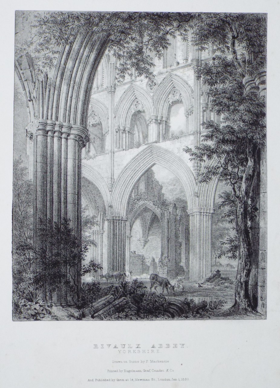 Lithograph - Rivaulx Abbey. Yorkshire. - Mackenzie