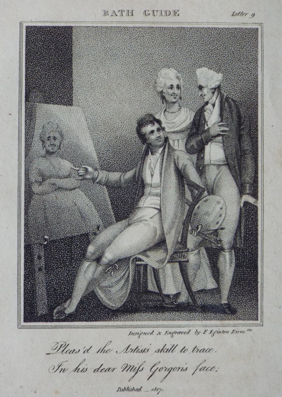 Stipple - Bath Guide. Letter 9. Pleas'd the artist's skill to trace. In his dear Miss Gorgon's face. - Eginton