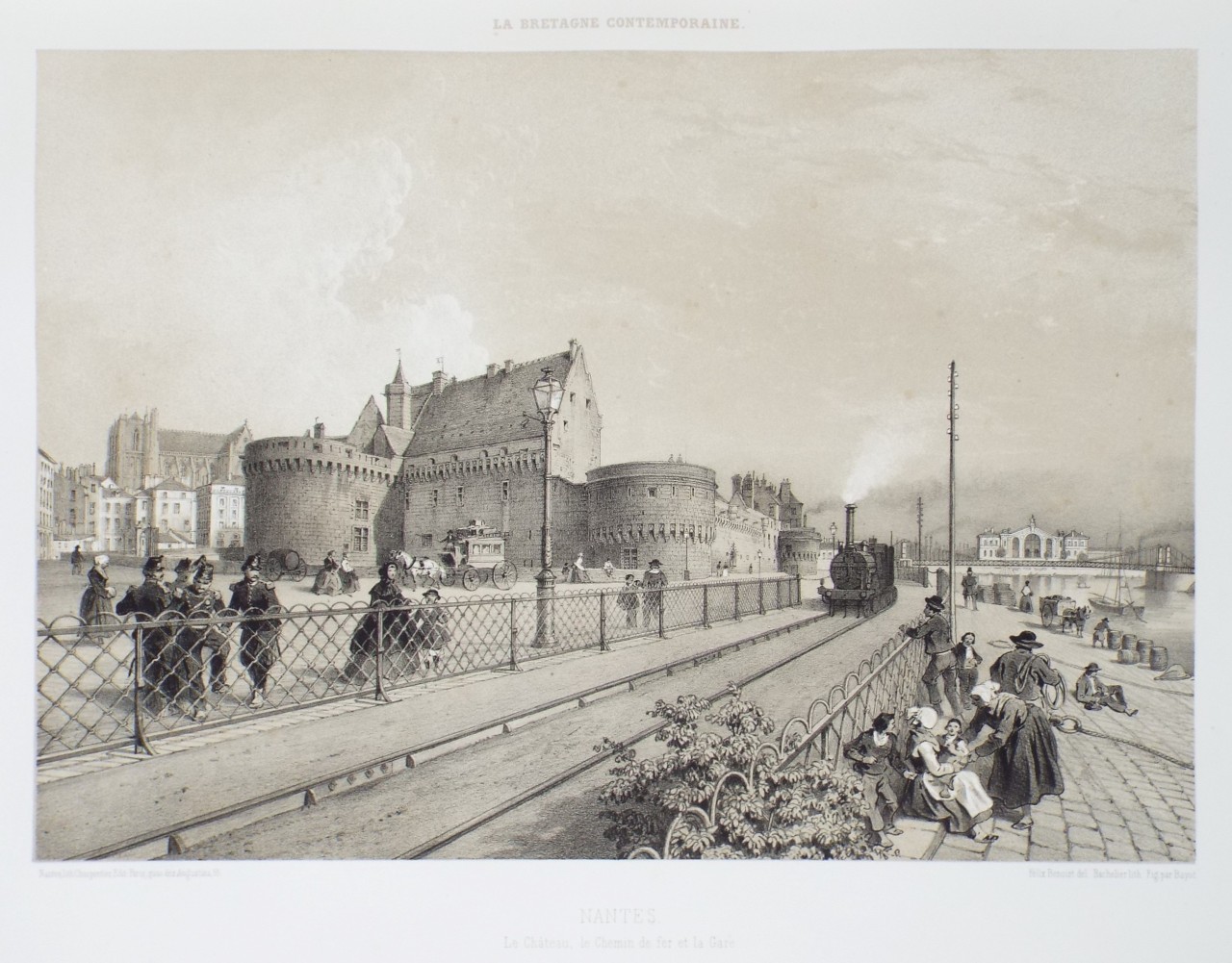 Lithograph - Nantes. Le Chateau, le Chemin de fer et la Gare. - Benoist