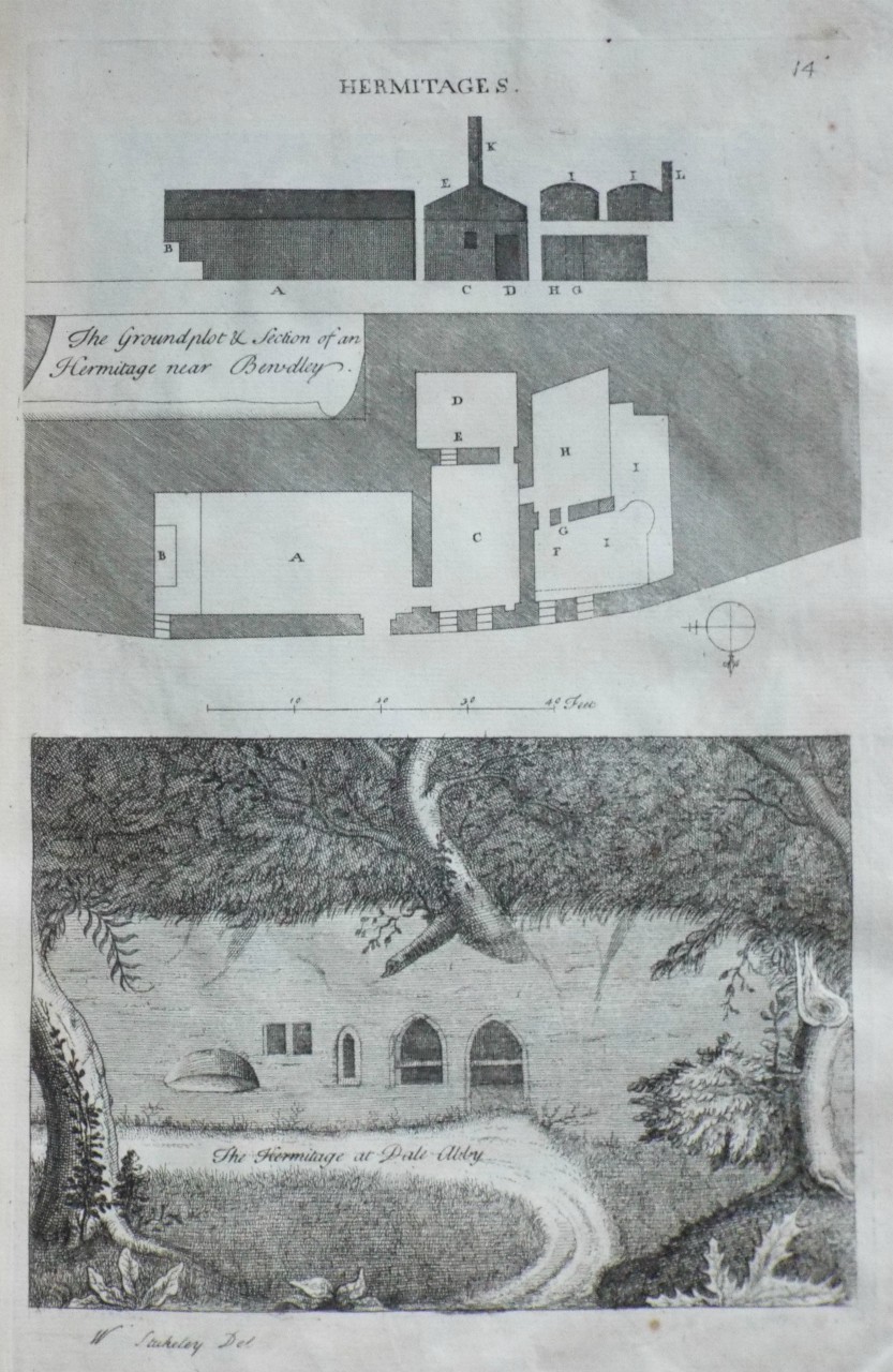 Print - Hermitages. The Groundplot & Section of an Hermitage near Bewdley. The Hermitage at Dale Abby.