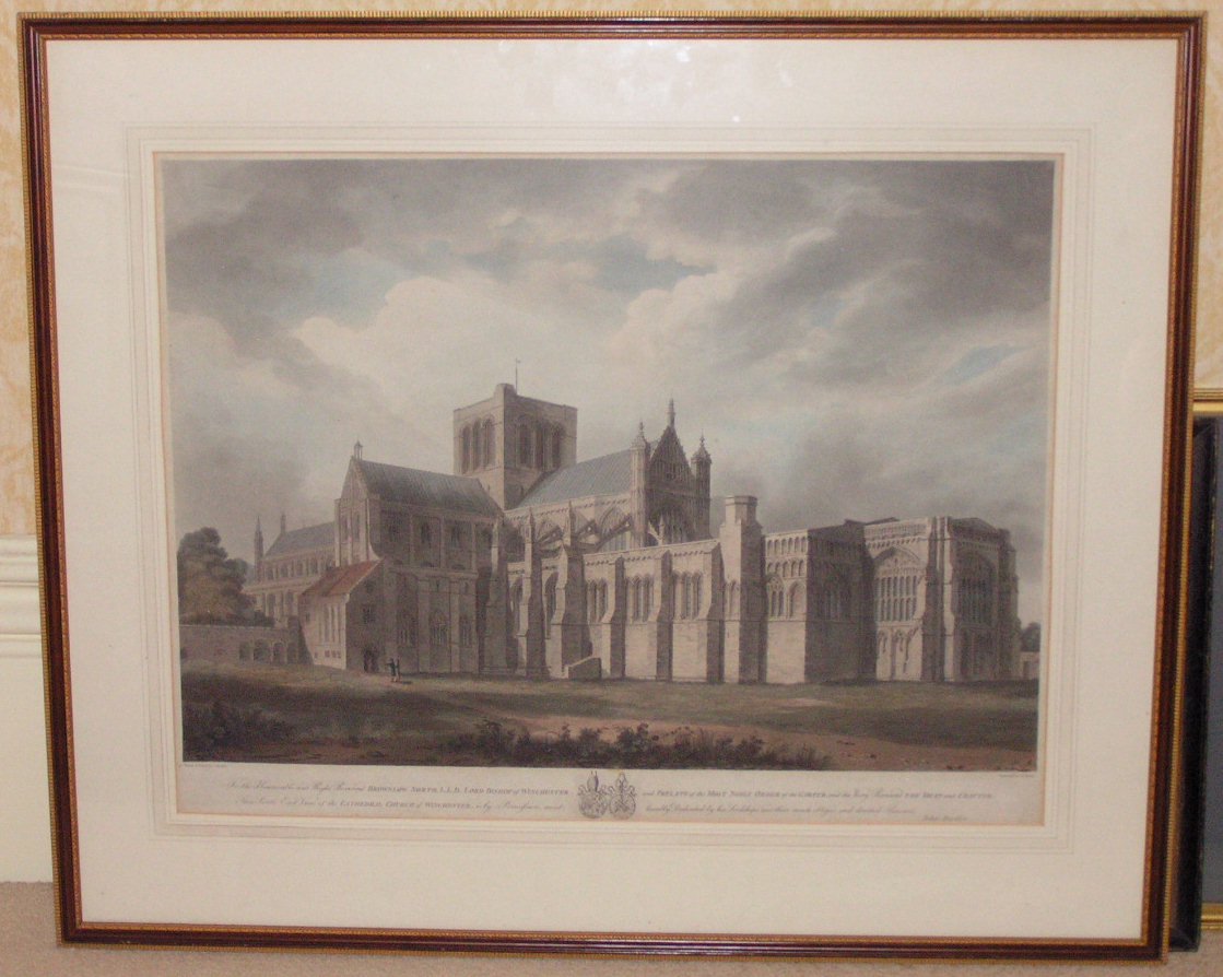 Aquatint - South East View of the Cathedral Church of Winchester - Reeve
