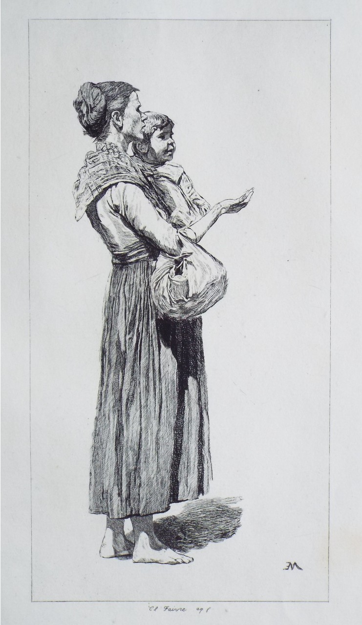 Etching - Woman with child - Faivre
