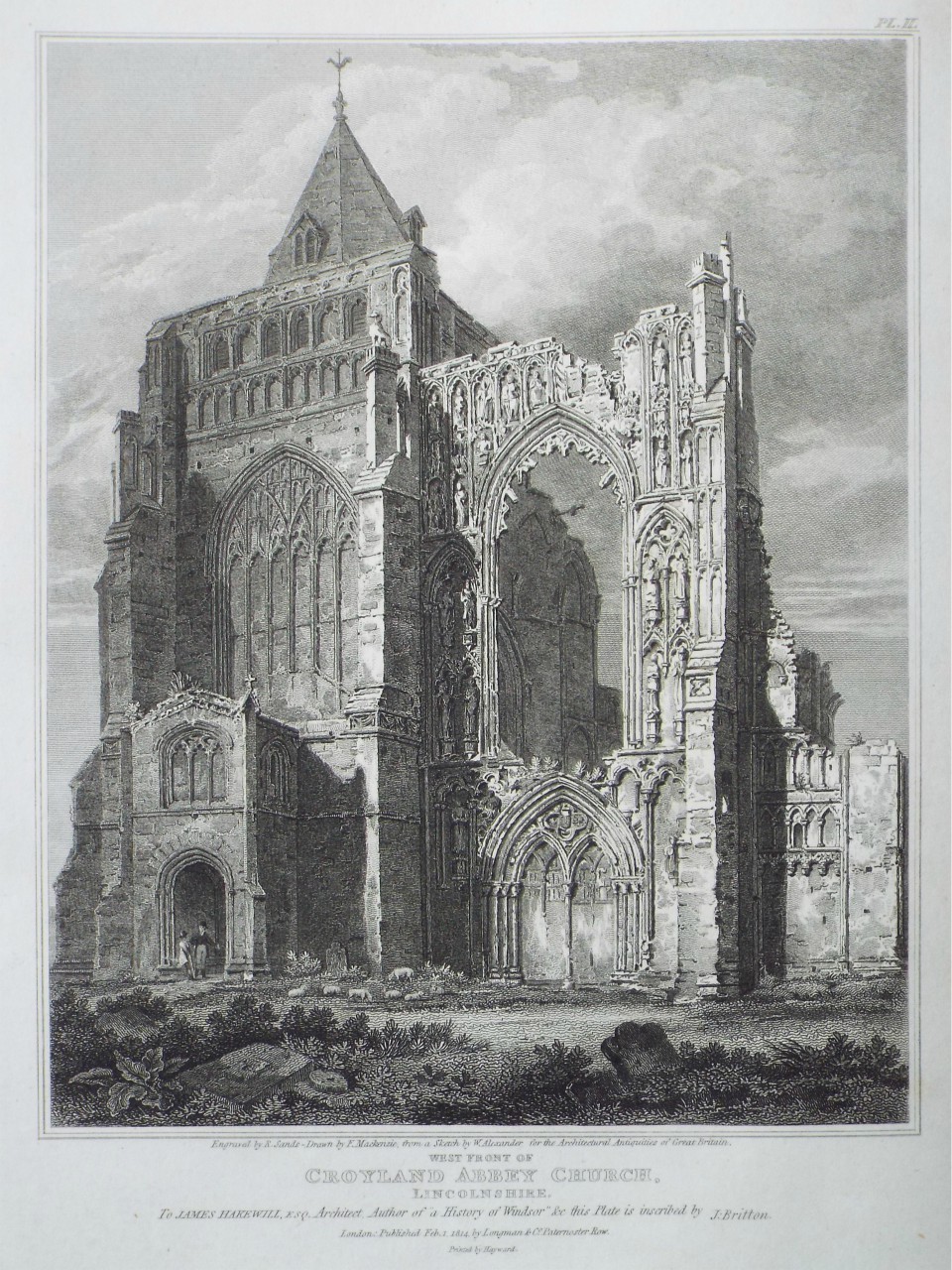Print - West Front of Croyland Abbey Church, Lincolnshire. - Sands