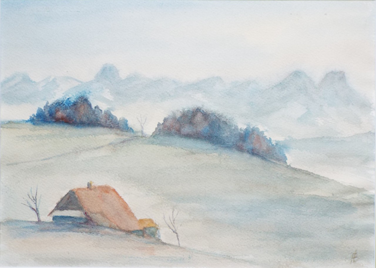 Watercolour - Swiss hillside