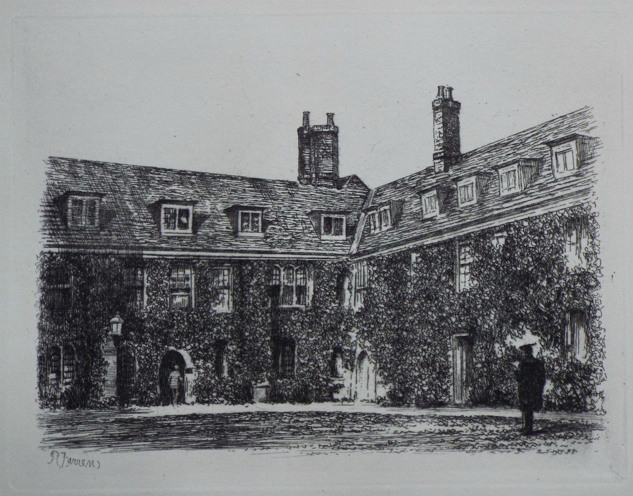 Etching - Corpus Christi College, the Old Court - Farren