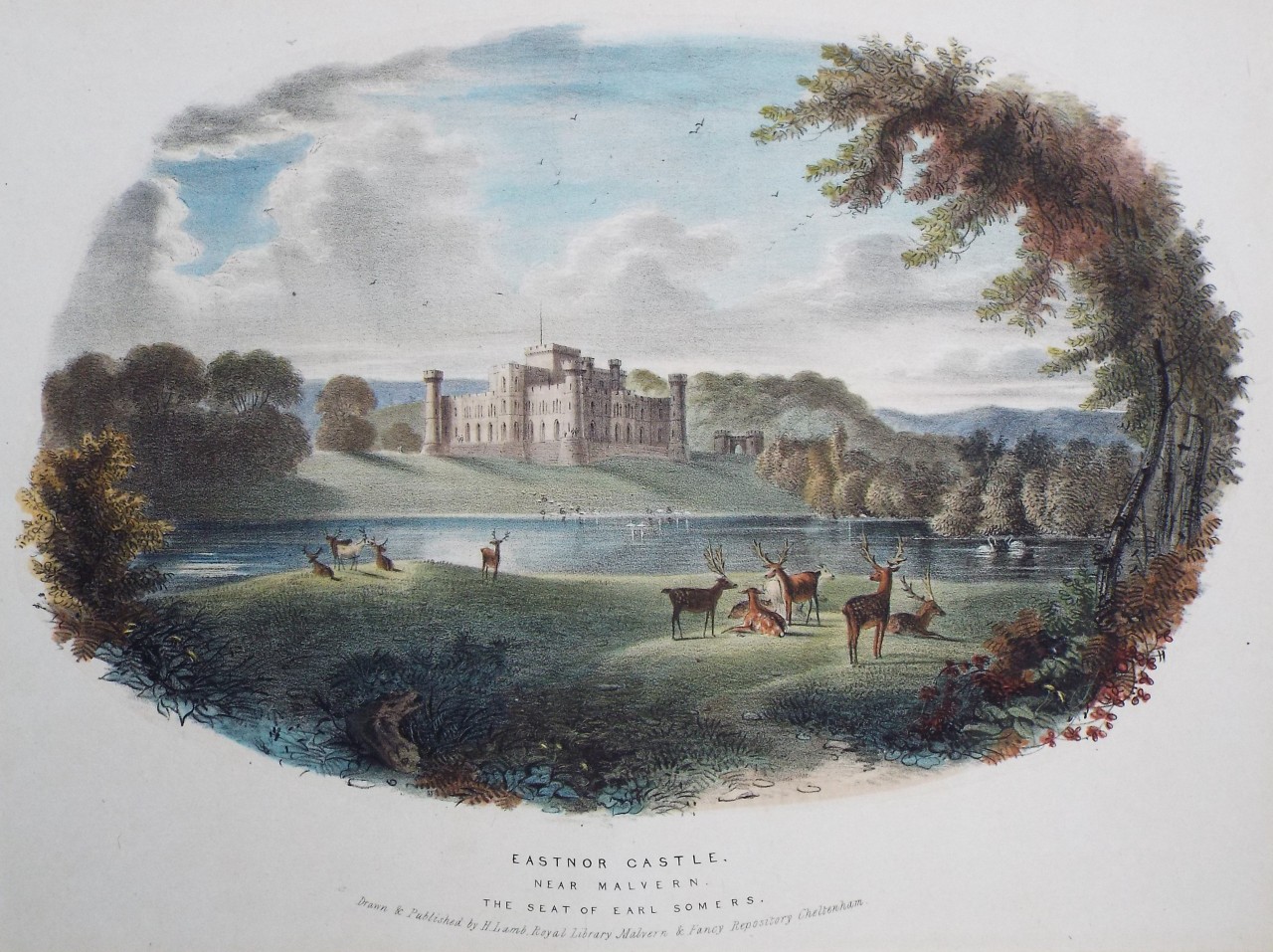 Lithograph - Eastnor Castle, near Malvern. The Seat of Earl Somers. - Lamb