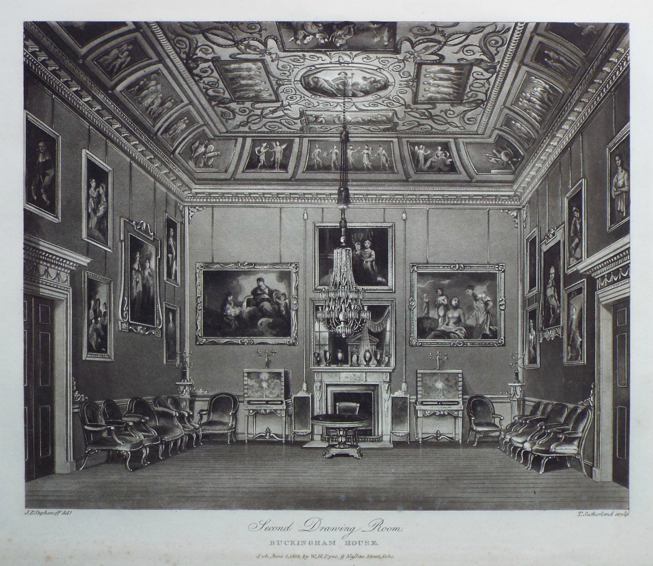 Aquatint - Second Drawing Room, Buckingham House. - Sutherland