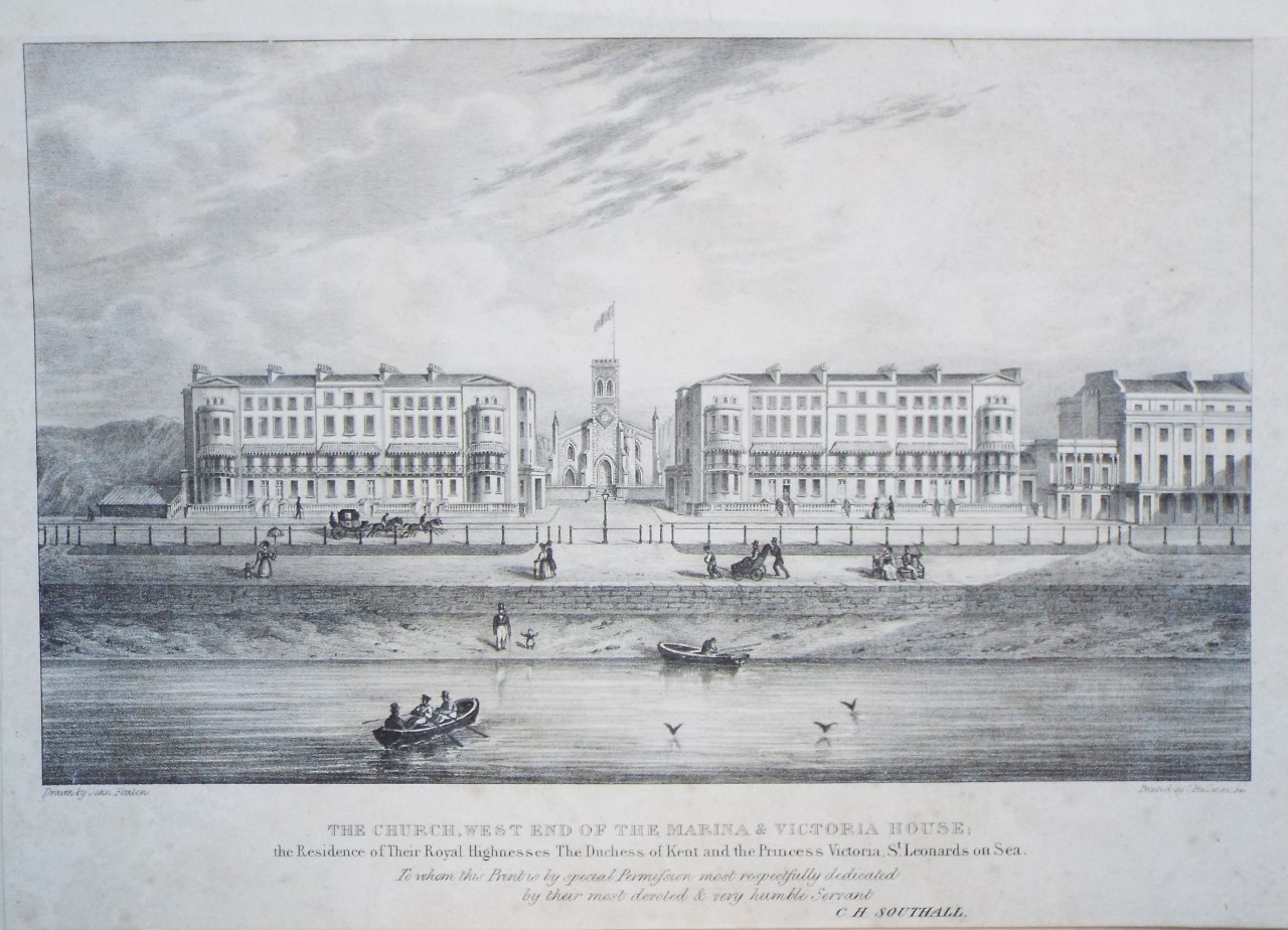 Lithograph - The Church, West End of the Marina & Victoria House: the Residence of Their Royal Highnesses The Duchess of Kent and the Princess Victoria, St. Leonards on Sea.