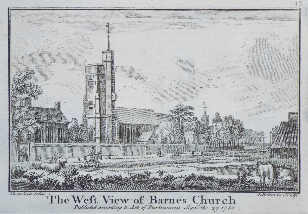 Print - The West View of Barnes Church - Roberts