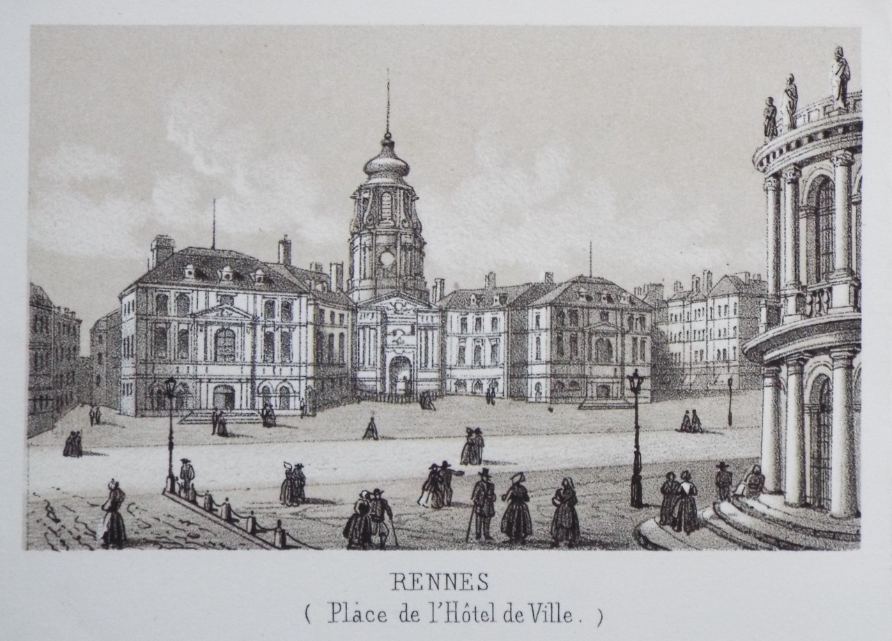Lithograph - Rennes (Place de l'Hotel de Ville.)