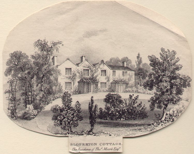 Lithograph - Sloperton Cottage. The Residence of Thos Moore Esqr