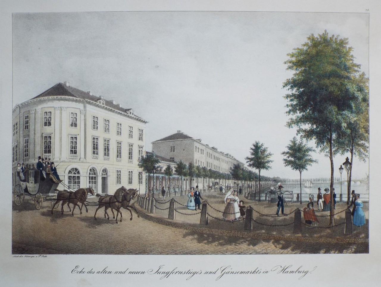 Lithograph - Ecke des alten und neuen Jungerfernstige's und Gänsemarkt's in Hamburg. - Suhr