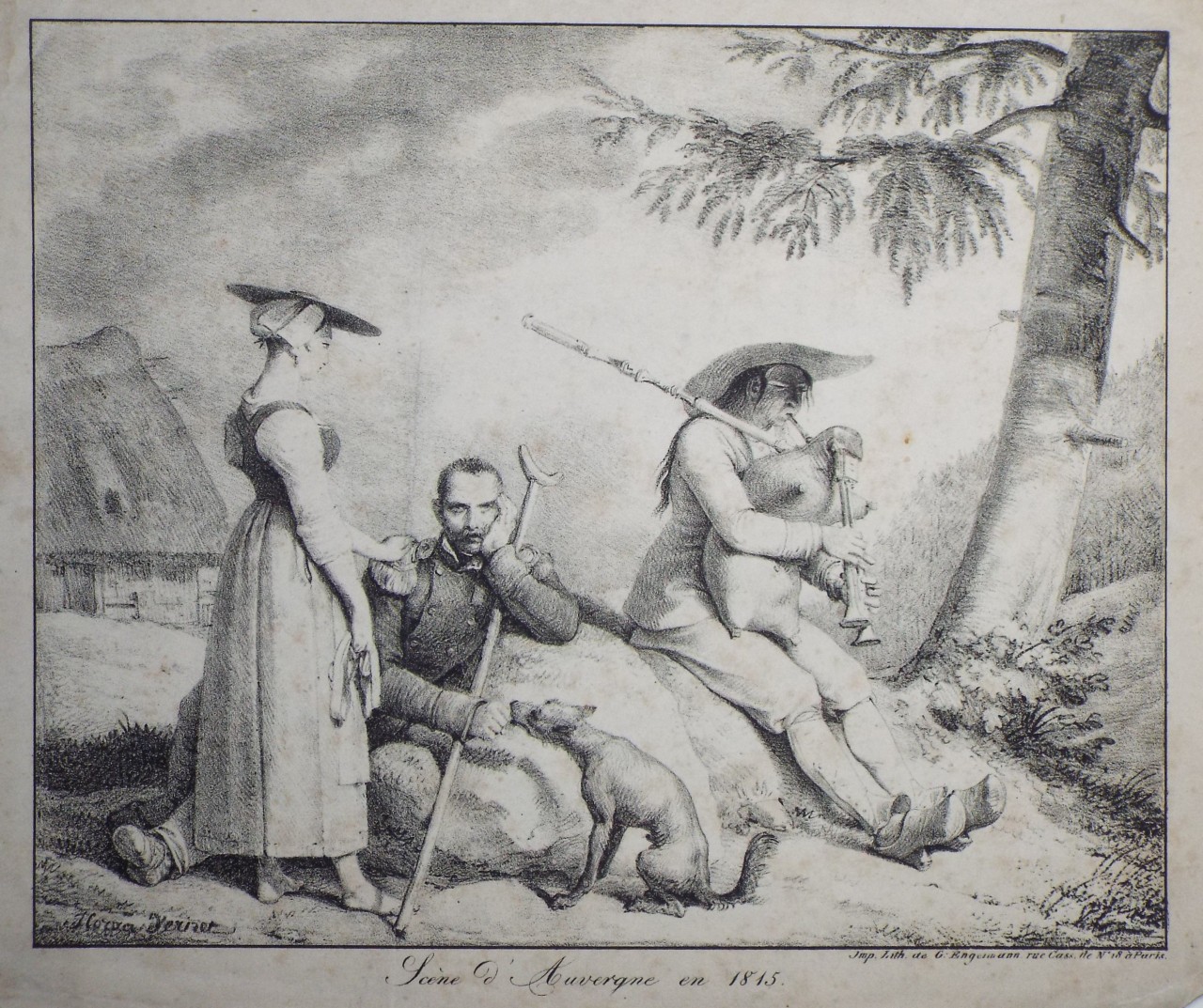 Lithograph - Scene d'Auvergne en 1815.