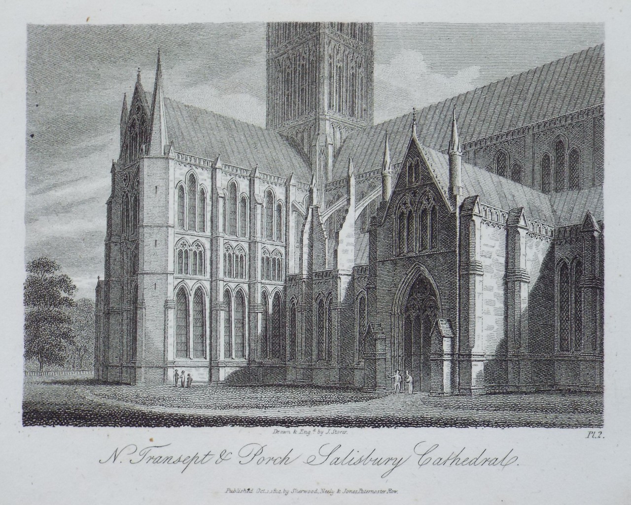 Print - N. Transept & Porch Salisbury Cathedral. - Storer