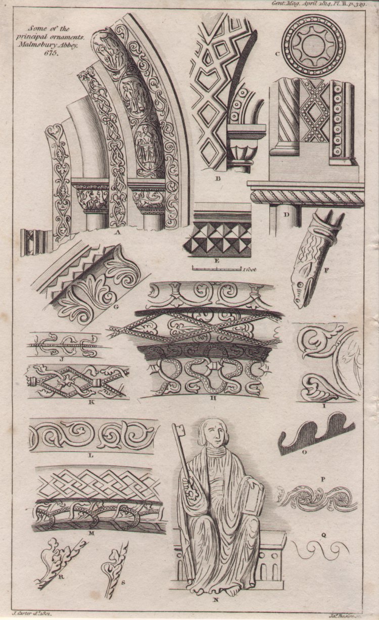 Print - Some of the Principal Ornaments, Malmsbury Abbey 675 - Basire
