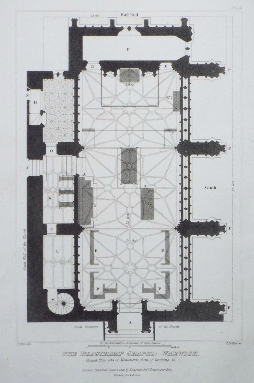 Print - The Beauchamp Chapel: - Warwick. Ground Plan, sites of Monuments, form of Groining, &c. - Le