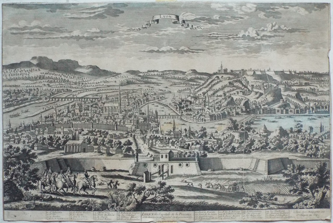 Etching - Lyon, Ville Capitale de la Province et du Governemt. general du Lyonois, - Aveline