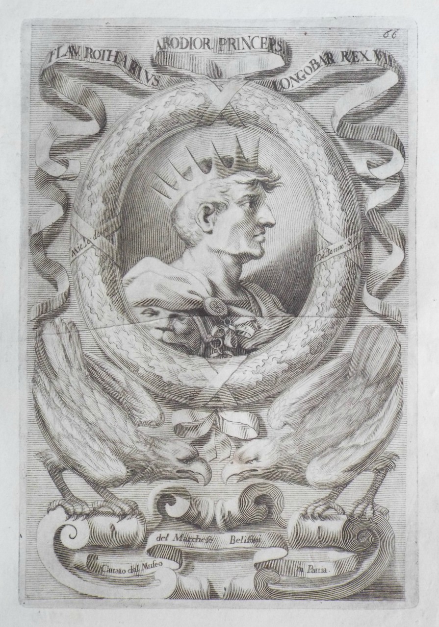 Print - Flav. Rotharius. Arodior. Princeps. Longobar. Rex. VII. 
Canato dal Muse del Marchese Belifoni in Pavia. - De