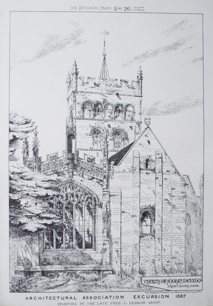 Photo-lithograph - Church of S. John Devizes. Architectural Association Excursion 1887 Wilts.