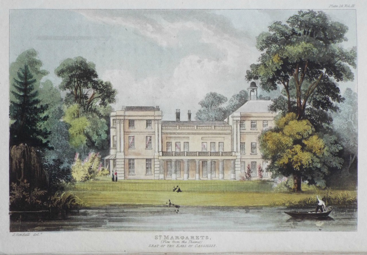 Aquatint - St. Margarets, (View from the Thames) Seat of the Earl of Cassillis.