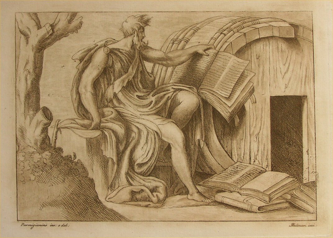 Aquatint - (Man reading great book) - Mulinari