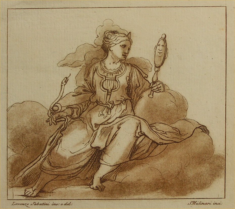 Aquatint - (Woman with looking glass and snake) - Mulinari
