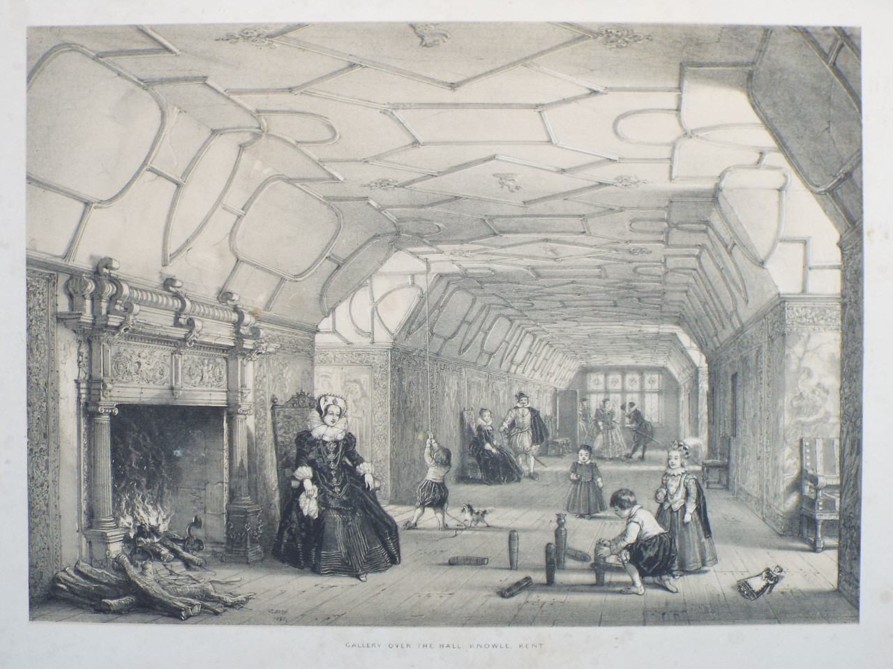 Lithograph - Gallery over the Hall, Knowle, Kent - Nash