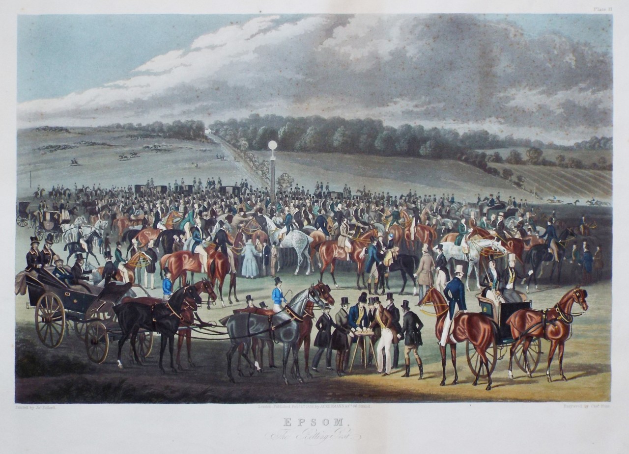 Aquatint - Epsom. The Betting Bost. - Hunt