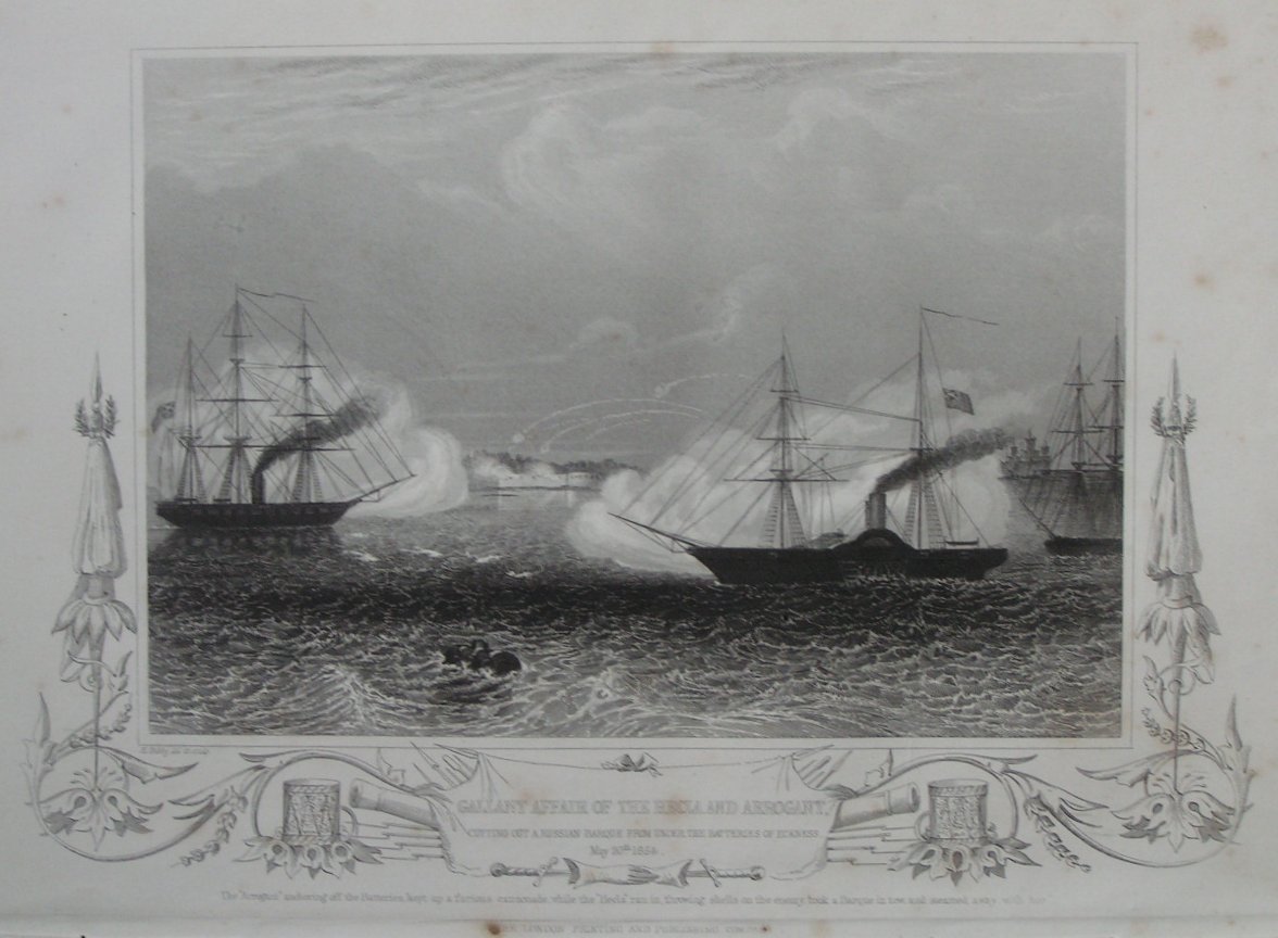 Print - Gallant Affair of the Hecla and Arrogant, cutting out a Russian Barque from under the Batteris of Eckness, May 20th 1854Sebastopol. - Bibby