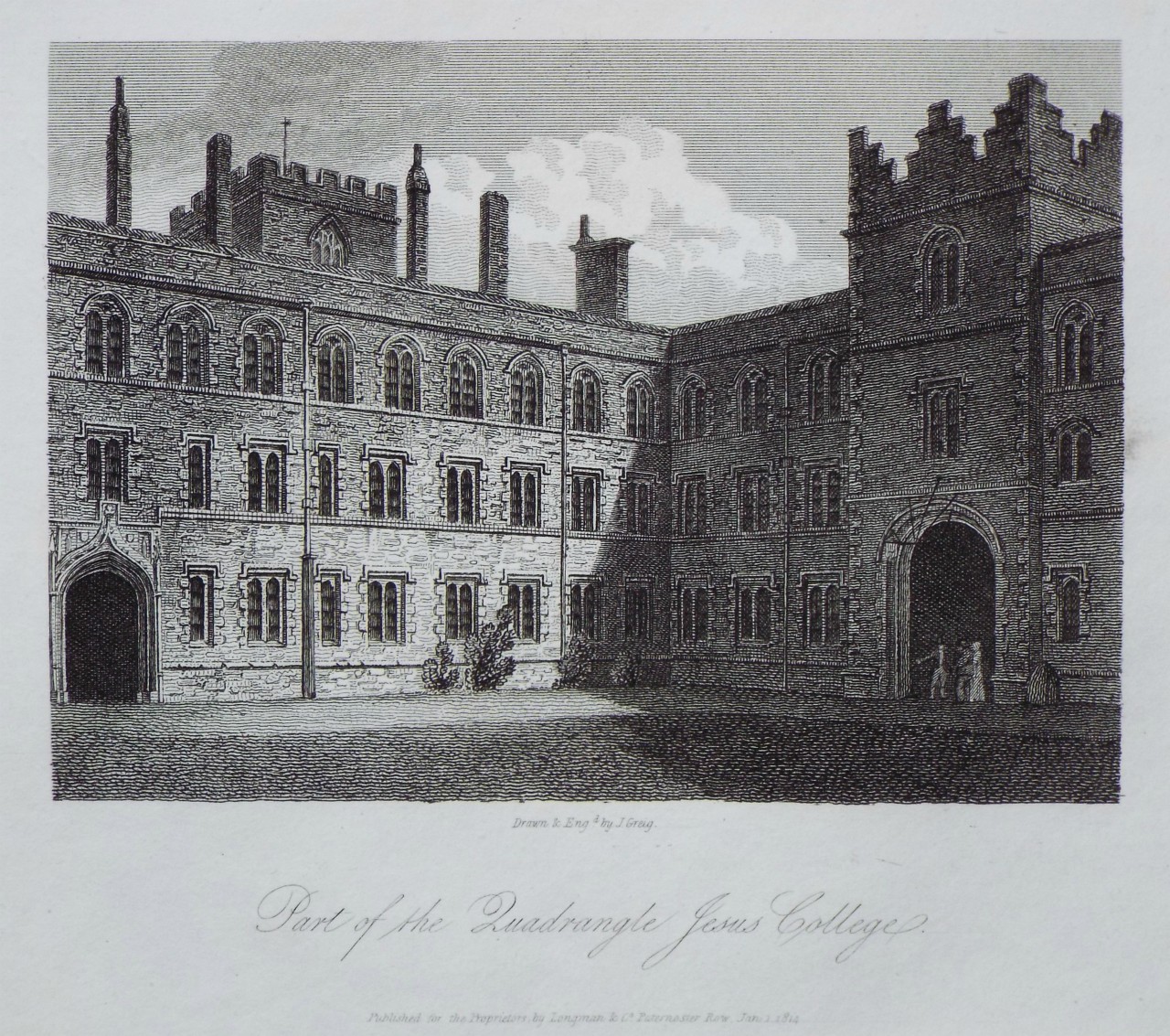 Print - Part of the Quadrangle, Jesus College. - Greig