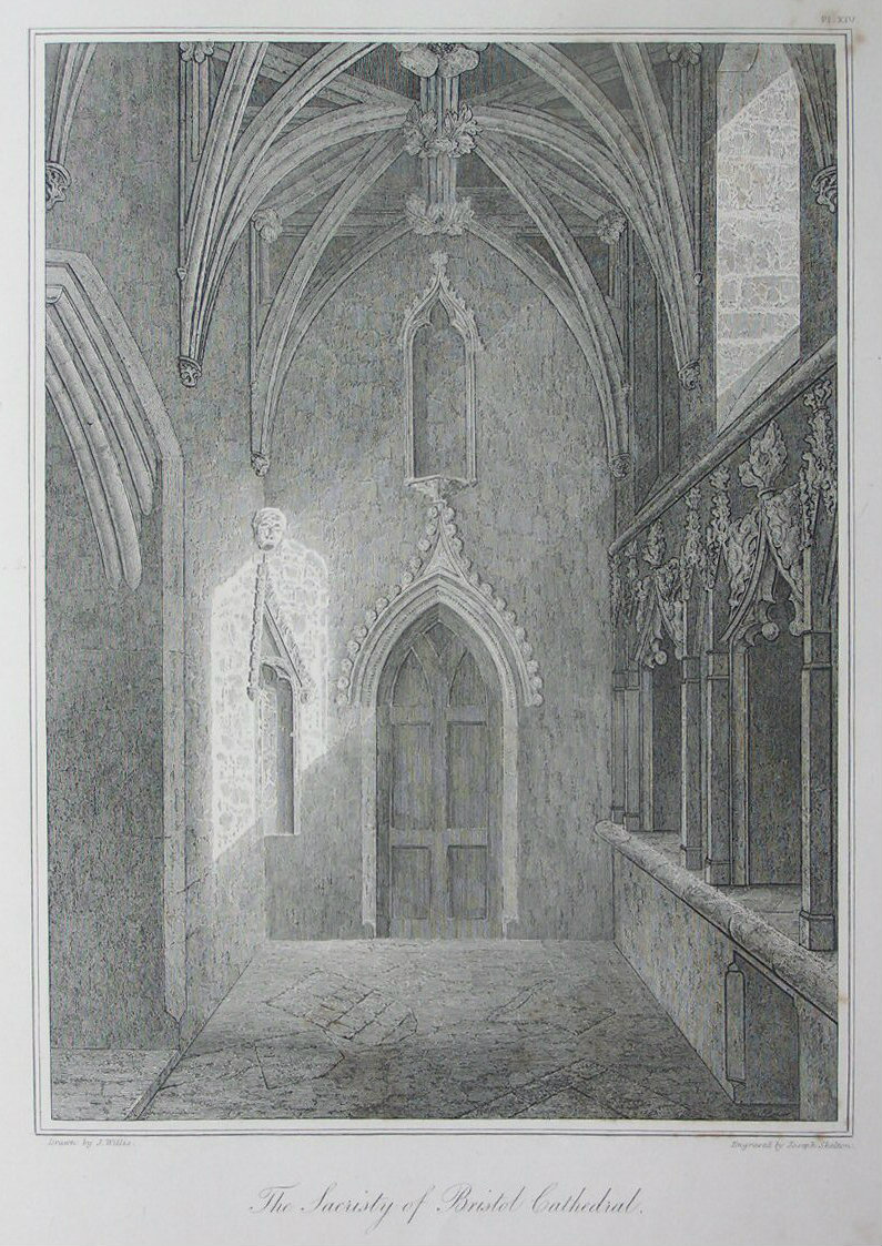 Etching - The Sacristy of Bristol Cathedral. - Skelton