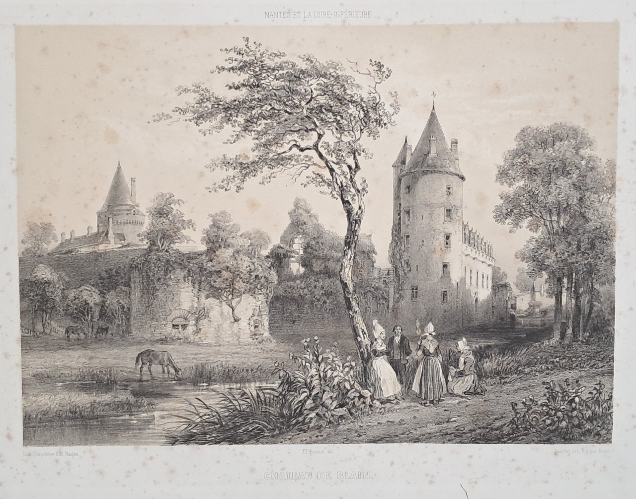 Lithograph - Chateau de Blain. - Jacottet