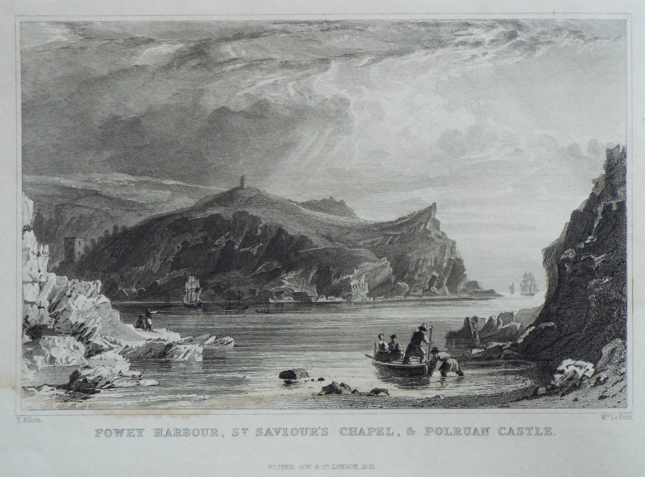 Print - Fowey Harbour, St. Saviour's Church and Polruan Castle. - Le